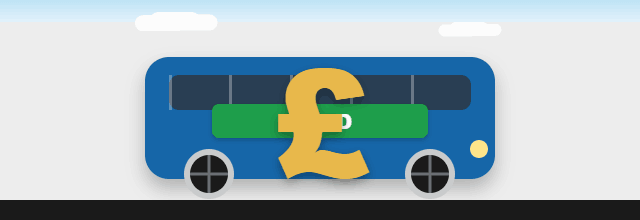 Gold £ symbols burst over the vehicle